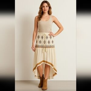 Earthbound Trading Co. Boho Embroidered High-Low Maxi Skirt Small